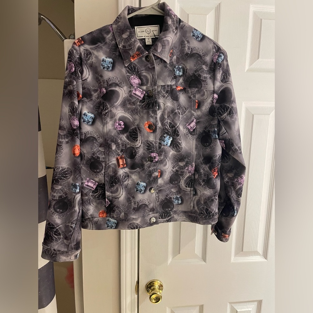 St. John Sport “Jewel” Gray Art Deco Jacket Small